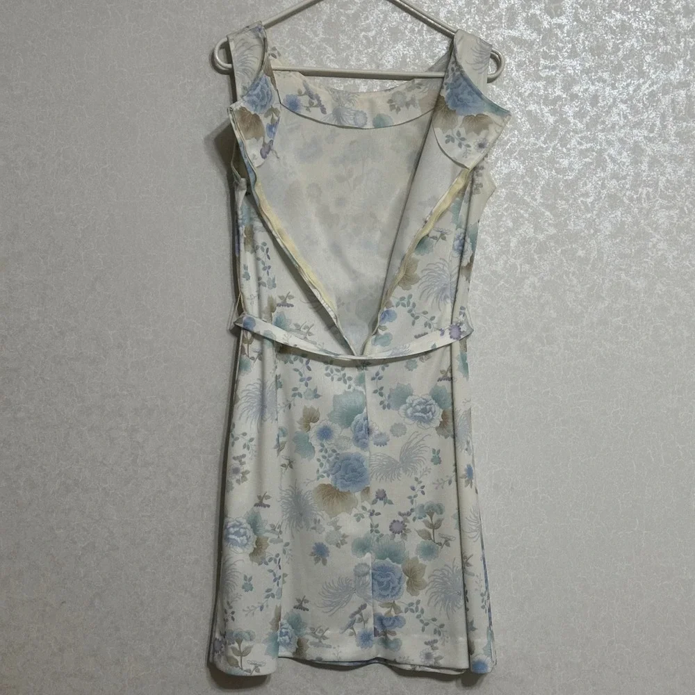 Vintage‎ 60's Floral 2 Piece Dress & Jacket Set Blue Purple Cream Cottagecore S